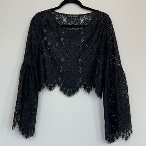 For Love and Lemons Black Lace CropTop Bell Sleeve